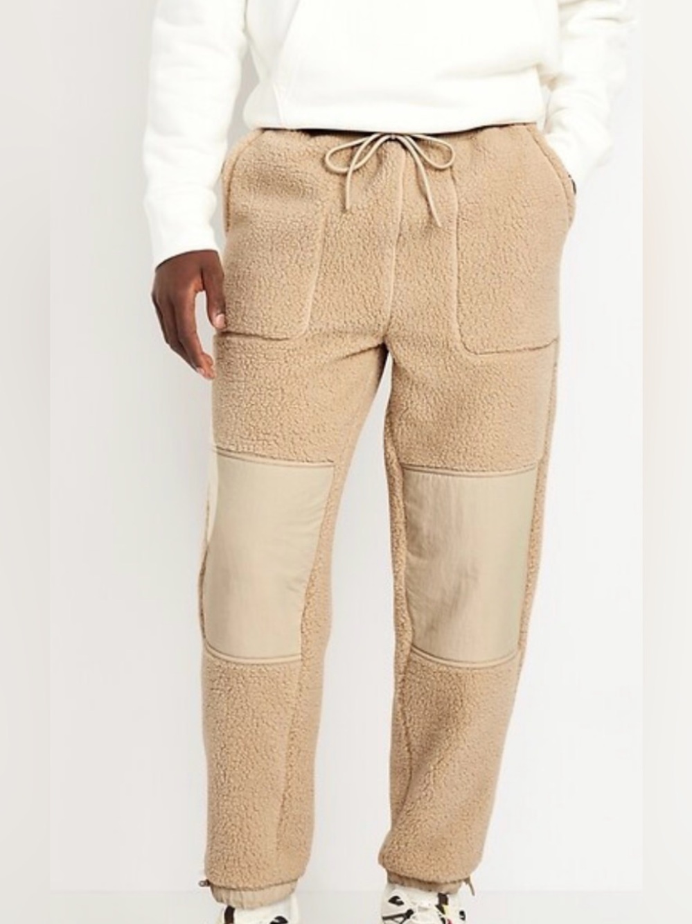 Old Navy Men’s Sherpa-Lined Fleece Beige Utility Joggers Cozy Pants Size L